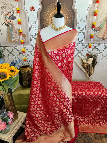 Banarasi Katan Silk Saree | Red | Handwoven | Silk Mark Certified | Ships from California